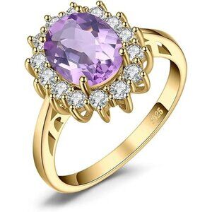 Yellow Gold Plated-amethyst Princess Diana Class Birthstone Halo Ring